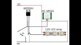 PIR sensor (HC-SR501) with Mosfet transistor LED strip controll