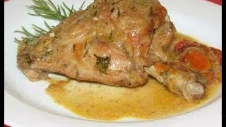 Кролик тушеный в сметане./Rabbit stewed in sour cream.