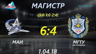 Дивизион «Магистр». Плей-офф. 1/2 финала ХК МГТУ им. Баумана-ХК Авиаторы МАИ 4:6