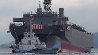 音響測定艦【あき】進水式⇒出渠⇒艤装ドッグ入渠へ 三井E&S造船 玉野艦船工場 にて