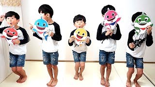 Five Little Monkeys Jumping On The Bed With Lyrics - Pink Pong Baby Shark / 아기상어 콜라보 동요 율동