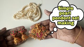 Pendents set with pearl long haram making | easy method jewellery making
