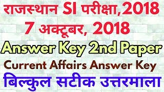 Rajasthan SI 2nd Paper 2018 Answer Key | RPSC SI Sub-Inspector 2nd Paper Current Affairs Answer Key