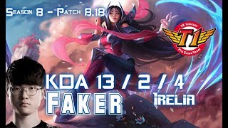 SKT T1 Faker IRELIA vs KT Ucal KASSADIN Mid - Patch 8.18 KR Ranked