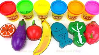Fruit and Veg Turns into Play Doh Balls Learn Colors and Surprise Toys