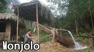 Builds A Water-Powered Hammer With Primitive Skills, "Monjolo" Used For Pound Rice | Full Video
