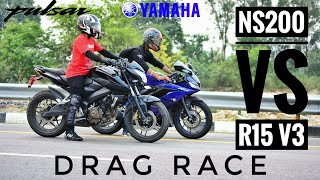 Yamaha R15 V3.0 VS Pulsar NS200 | DRAG RACE | R15 V3 launched with ABS