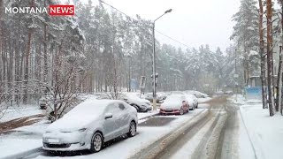 Самый поздний снегопад? 19 апреля 2017 Снежный репортаж Дорога на работу! Снег в апреле Снежная буря