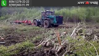 Смотрите как трактор  разделывает лес. Валит лес