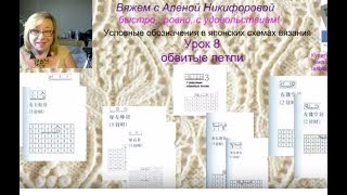 ?Обозначения в японских схемах узоров спицами.  Урок 8. Как вязать обвитые петли.  Вязание?
