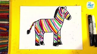 Как нарисовать ЗЕБРУ / Учим цвет и рисуем РАДУГУ для детей от РыбаКит