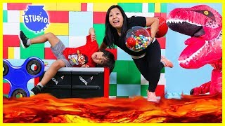 The Floor is Lava with Ryan ToysReview and Giant T-Rex + Fidget Spinners, Bottle Flip, Mannequin!