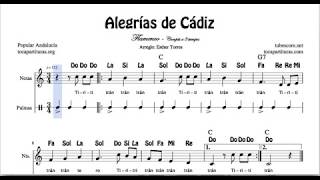 Alegrías de Cádiz Partitura con Notas y Acordes Ti ri ti tran tran Estribillo con Palmas en tres