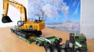 ベンツ重トレ　SCHEUERLE-Nooteboom ModuleTrailer with Actros TITAN　＆　komatsu PC1250-8