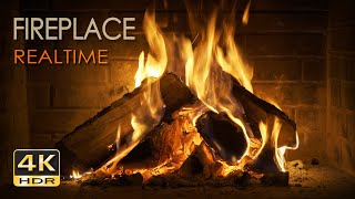 4K HDR Fireplace REALTIME - Relaxing Fire Burning Video & Crackling Sounds - 6 Hours - NO LOOP - UHD