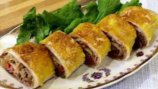 РУЛЕТ ИЗ ЛАВАША С МЯСНЫМ ФАРШЕМ - Ани Кухня!