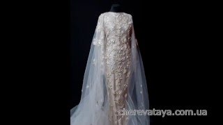 Ручная вышивка свадебного платья со шлейфом (накидкой) Cheka