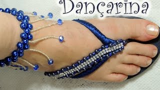 Chinelo decorado - Fita de cetim, manta de strass e penduricalhos