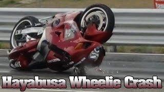 Suzuki Hayabusa wheelie crash video, Muncie Dragway 2012