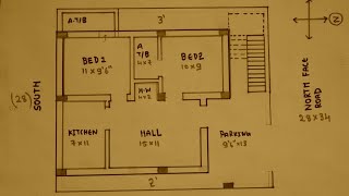 28 × 34 North face house plan map naksha