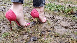 Santa cruz high heels sandals in mud, santa cruz stuck in mud, high heels abuse (scene 310)