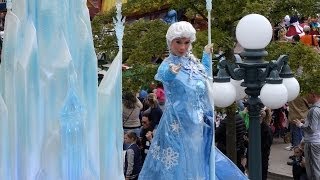 Disney Magic on Parade from a high camera angle including Frozen float at Disneyland Paris