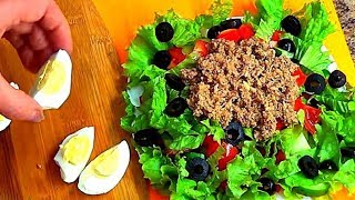 Ешь много и худей. Салат с тунцом сытный и вкусный.