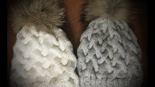 Вяжем спицами модные вязаные шапки узором "Косы с тенью". Уроки вязания для новичков.