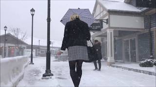 013019 Crossdresser Walks With 5 3/4" Stilettos Through The Snow Covered Shopping Area