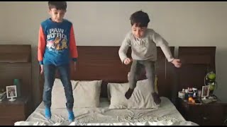 2 little monkeys jumping on the bed, #woaKids, #woavideos, #woafunny | Saad & Arham |