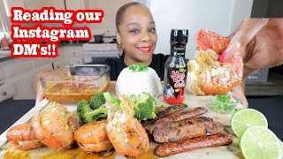 SPICY COLOSSAL PRAWNS (READING OUR DMS) SEAFOOD BOIL MUKBANG!!