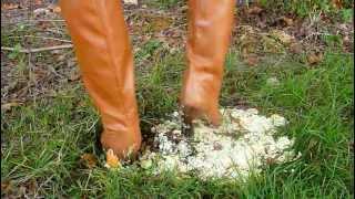 Brown tall leather high heel boots trampling and crushing #82