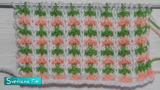Трехцветный узор. Ленивый жаккард. Видеоуроки по вязанию спицами # 580