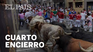 Cuarto encierro de San Fermín: rápida y limpia carrera de los atléticos toros de Fuente Ymbro