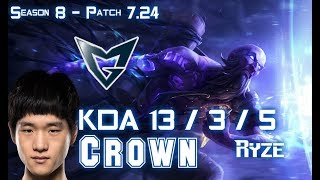 SSG Crown RYZE vs AZIR Mid - Patch 7.24 KR Ranked