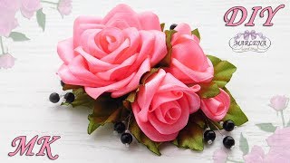 ? РОЗЫ ИЗ ЛЕНТ. Украшение на заколку, гребешок. DIY Ribbon Roses