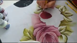 Como pintar rosas. Pintura em Tecido. part 2.