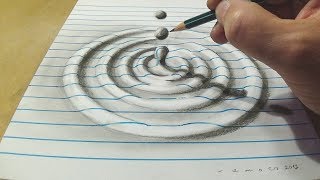 How to Draw Water Drop With Charcoal Pencil - Trick Art on Line Paper - Anamorphic Illusion