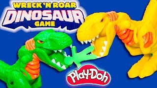DINOSAUR WRECK n ROAR Family Game Jurassic World Play Doh Game Funny Kids Toys Video