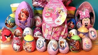 Giant Princess Kinder Surprise Eggs Disney Frozen Elsa Anna Minnie Mickey Play-Doh Huevos Sorpresa