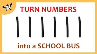 How To Turn Numbers 111111 into Cartoon School Bus – Fun Doodle Art on Paper ✔
