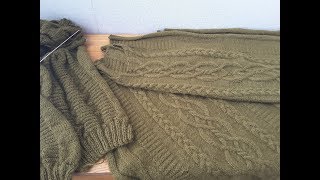 Ч.2.Мужской свитер с аранами и косами, вязание спицами из шерстяной пряжи