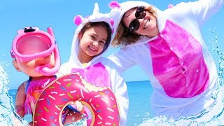 Baby born doll & Unicorns for kids at the beach: Fun kids activities with baby dolls