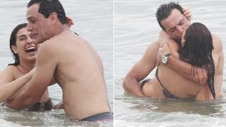 Fernanda Paes Leme e Rodrigo Lombardi se beijam em gravação de Salve Jorge