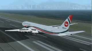 Biman Bangladesh Airlines Boeing 777-3E9/ER landing at Kai Tak Airport