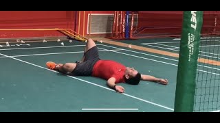 Training with Sal- footwork drills with shuttles