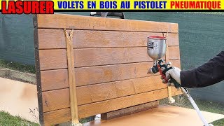 lasurer un volet en bois avec un pistolet à peinture pneumatique PARKSIDE LIDL COMPRESSEUR PKO 270
