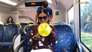 Yellow Balloons ? Blowing Balloons on a Sydney Train |  Popping Balloons at Circular Quay - Sydney!!