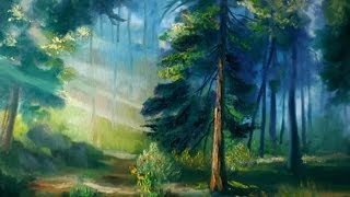 Полный урок живописи маслом Утренний лес