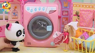 Baby Panda's Magical Washing Machine | How to Wash Clothes | Kids Toys Story Doll | ToyBus